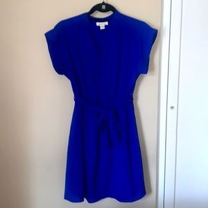 (WORN ONCE) blue (short-sleeved) v-neck dress (L) by MONTEAU